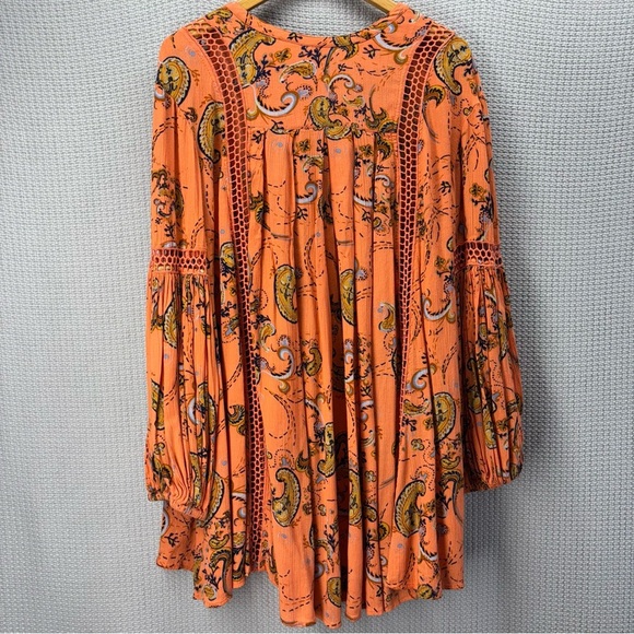 Free People Orange Just The Two Of Us Paisley Printed Tunic Dress Boho Fairy Med - Picture 7 of 9
